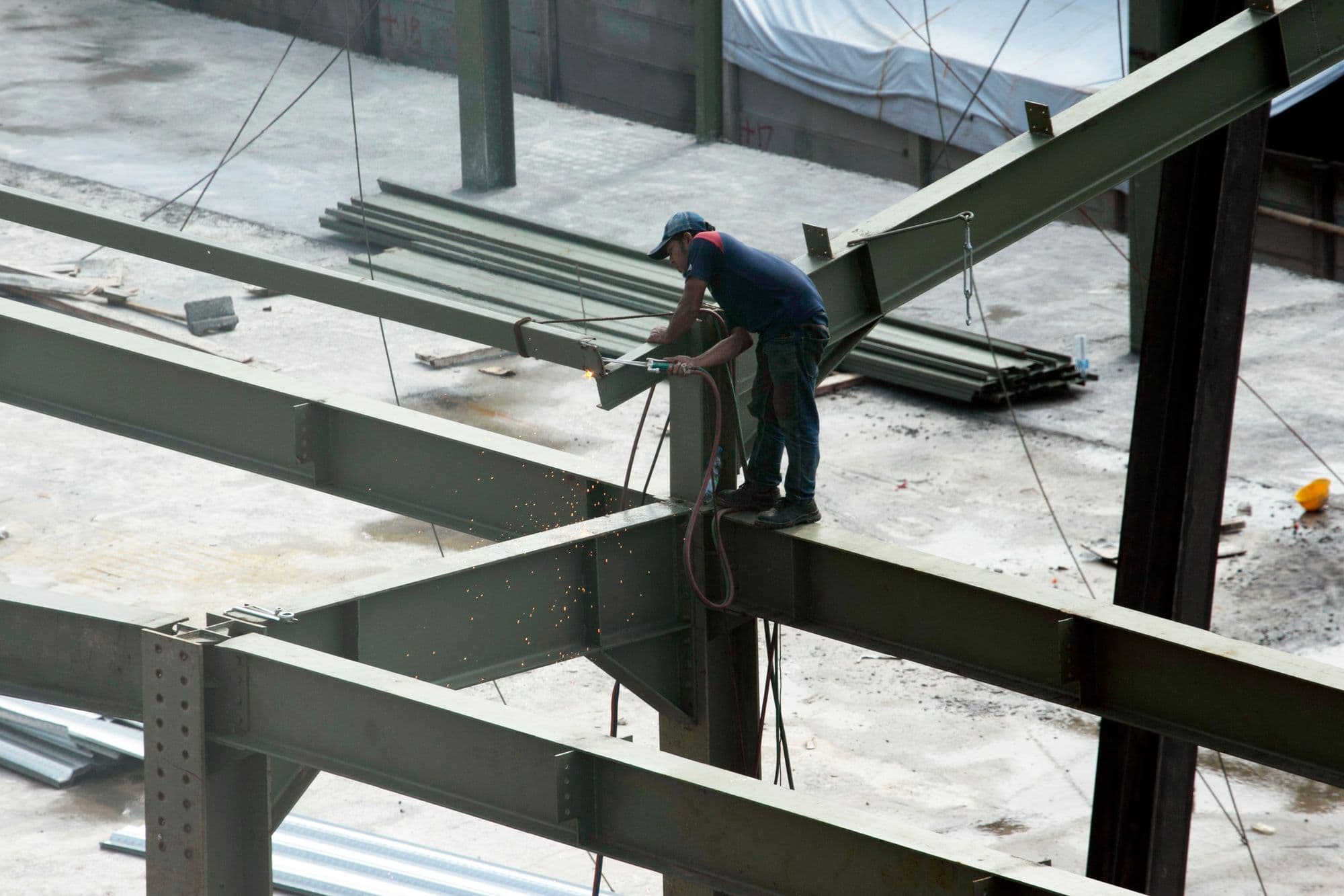 Structural steel frame under active field work